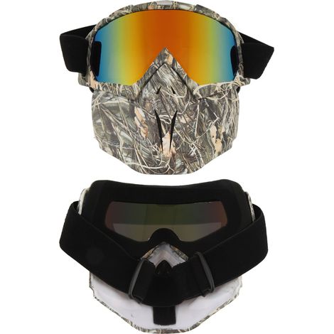 Motorradmaske mit Schutzbrille gegen Staub, Wind und UV-Strahlung, Modell „verwelktes Gras“, abnehmbar und verschließbar. (1/5)