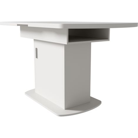 Mesa de comedor ovalada extensible 110/130 x 70 x 75 cm con almacenaje, blanca MODENUIT (1/5)