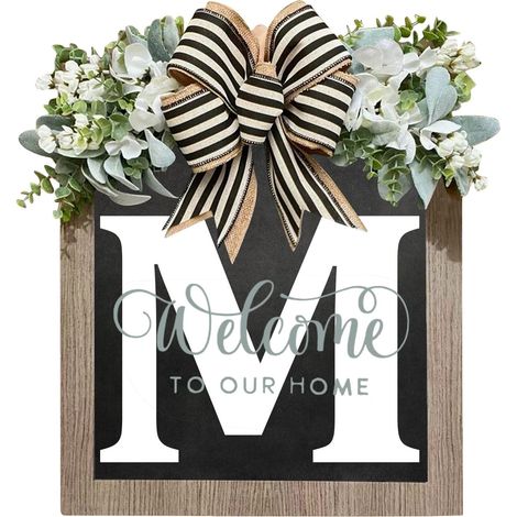 Guirlande Porte D'Entrée Ronde - Panneau Bienvenue Avec Lettres Anglaises - Décor Extérieur Suspendu - Bois Et Plastique - 1 Pièce (1/3)