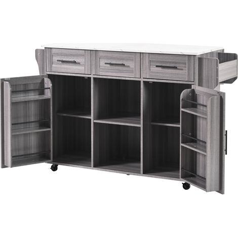 Isla de cocina gris MDF 139x46(71)x91,5 cm con tablero abatible y almacenaje (1/5)