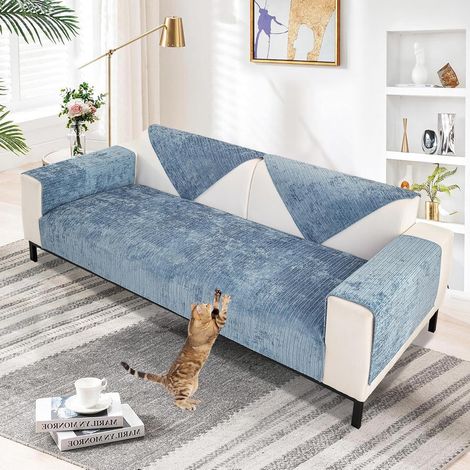 Soft chenille sofa cover, 1/2/3/4 seater, universal, non-slip, L-shaped, sturdy and thick for living room (blue, 90 x 240 cm) (1/5)