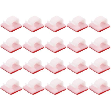 Lot de 20 clips adhésifs pour câbles, organisateurs et supports de câbles, gestion des fils.-1.4X1.3CM-White