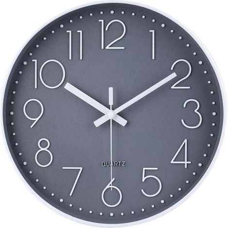Moderne Horloge Murale silencieuse et sans tic-tac,Horloge Murale Mute Silencieuse Pendule Murale pour La Chambre Cuisine Salon - Gris-30 CM (1/4)
