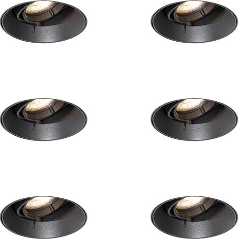 Set of 6 Modern Recessed Spotlights Black GU10 Round Trimless - Oneon (1/4)