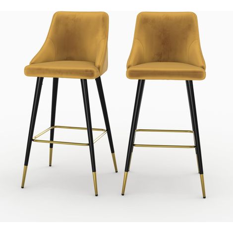 Lot de 2 chaises de bar en velours jaune curry 77.5 cm - ARISTOTE