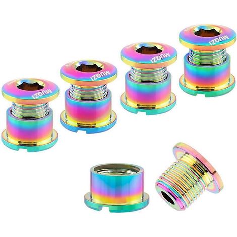 MUQZI Kit de 5 vis de plateau colorées pour vélos de route et VTT (simple/double plateau, 6,5 mm) (1/5)