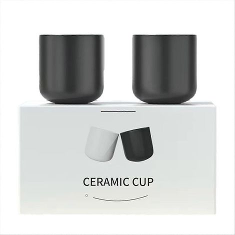 Set aus 2 schwarzen Keramik-Kaffeetassen für Espresso, Latte, Milchkaffee und Cold Brew. Dickes Design, ideal für Küche und Haushalt. (1/5)
