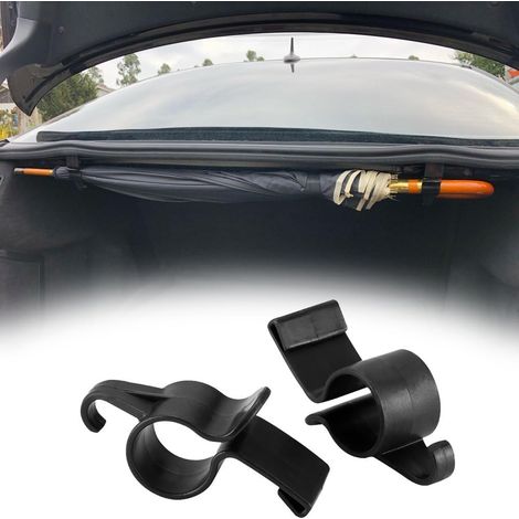 Ganchos multifuncionales para el respaldo del asiento del coche y el maletero – juego de 2, soportes de clip negros, instalación sin herramientas en barras de soporte con un diámetro de 18 a 20 mm. (1/5)