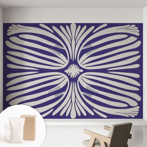 Papier peint intissé mural avec colle pour salon et chambre Décoration murale rapide - Colle incluse gratuite Symétrie florale 152x104 cm (1/5)