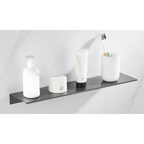 Sanitaire – Étagère murale en aluminium noir 80 cm – Finition striée antidérapante – Installation facile avec quincaillerie incluse (1/5)