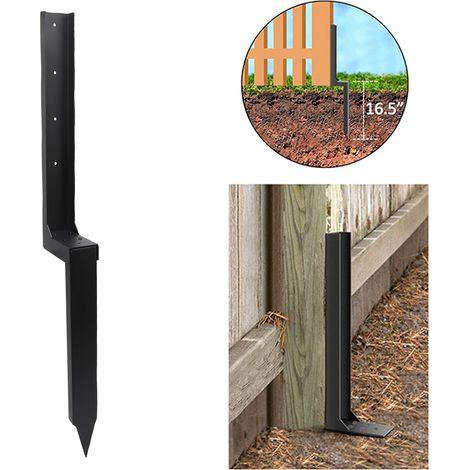Kit d'ancrage pour poteau de clôture (1 pièce), piquets de réparation robustes en acier, ancrage au sol pour réparer les poteaux en bois cassés et inclinés, noir (1/5)
