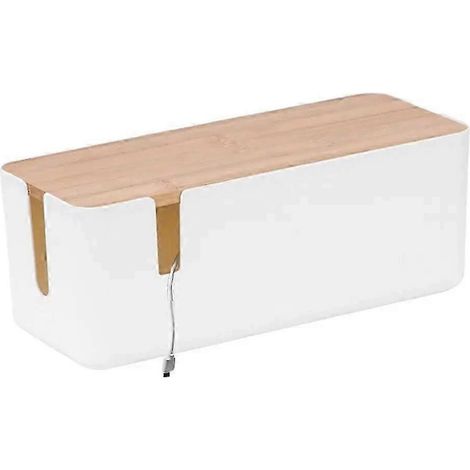 Boîte de gestion des câbles style bois, boîte de rangement et de protection pour câbles TV, boîte multiprise sous bureau pour organiser les câbles d'ordinateur, blanche (1/5)
