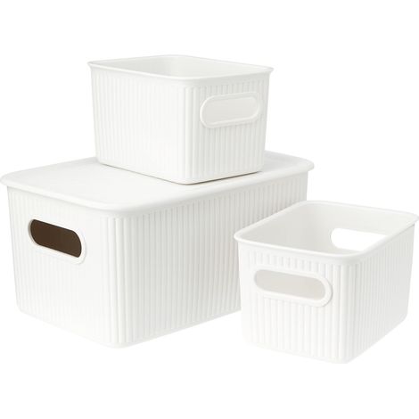 TATAY Set di 3 Cestino Portaoggetti Baobab (1 x 5L, 2 x 1,5L) e Coperchio 5L, in Polipropilene, Senza BPA, Bianco. (1/4)