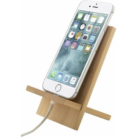 Support pour téléphone de bureau - Bois de bambou - 14 x 8 x 0,5 cm - Mains libres - Gestion des câbles intégrée - 1 pièce (1/5)