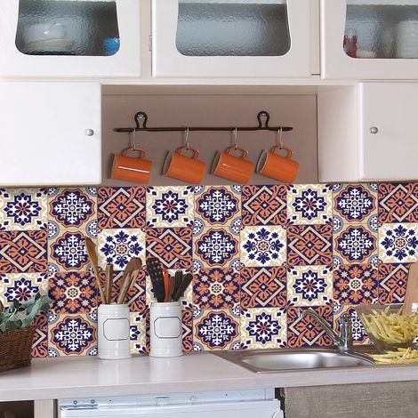 Sticker Mural Carrelage adhésif Cuisine Salle de Bain - 9 STICKERS CARRELAGES AZULEJOS ORNEMENT ARABESQUE - 9stickers10x10cm (1/5)