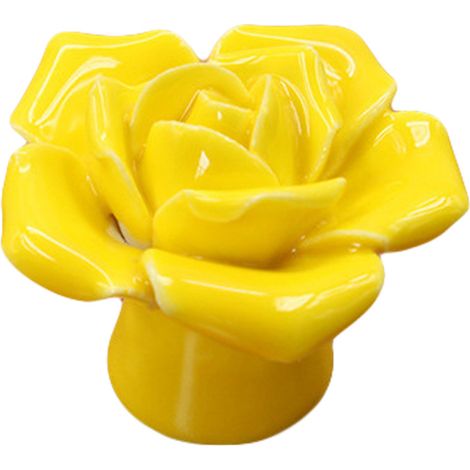 Ceramic Rose Door Knob Drawer Cupboard Wardrobe Furniture Pull Handle Hardware (Yellow)