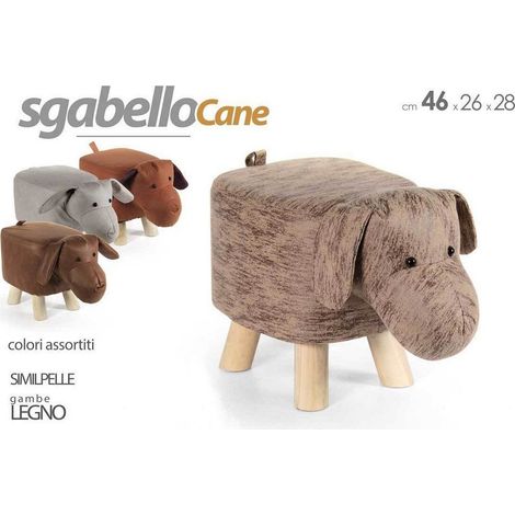 Kaela - Pouf Cane Bambini Sgabello Poggiapiedi Imbottito Piedi Legno 46x26x28 Cm 808692 - (1/3)