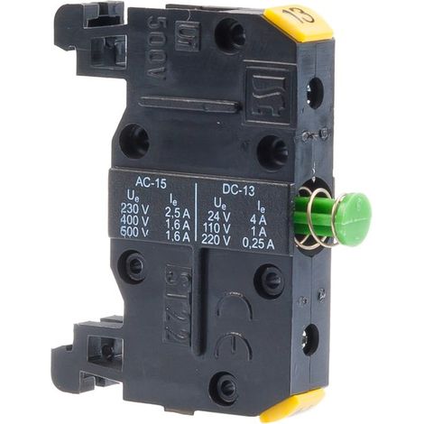 Interruttore con binario a 10 contatti per montaggio su rotaia, colore verde NO per pulsanti ST22 (1/2)