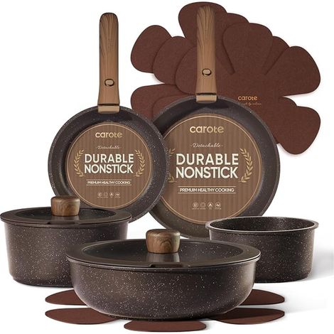 Non-Stick Induction Cookware, Granite Effect Brown (1/5)