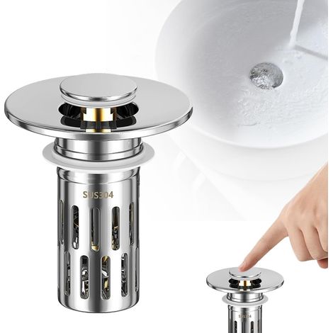 Tappo universale per lavandino a scomparsa, tappo per lavandino con filtro, tappo per lavandino Click-Clack, per lavandini di bagno, cucina e vasca da bagno