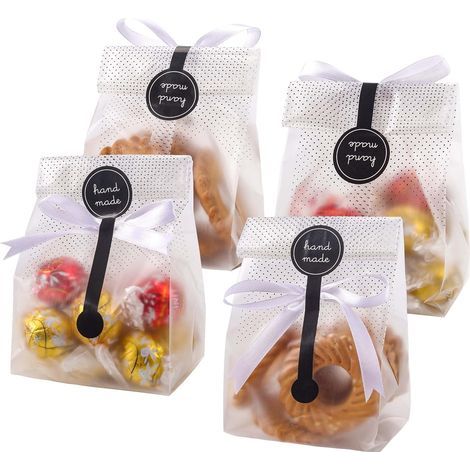 100 durchsichtige Plastiktüten + Aufkleber, Verpackung für Leckereien/Partys/Gebäck (1/5)