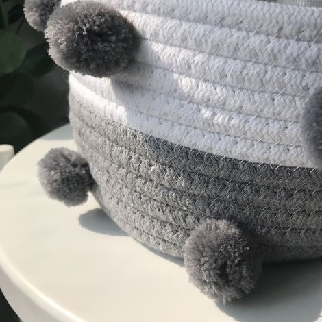 Panier de rangement en corde de coton tricotée avec pompon en fourrure, pour collations, clés et autres petits objets