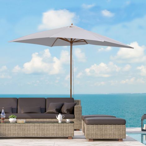 Parasol jardin 2×3m corde aération 6 lattes bois/bambou polyester 180g/m², blanc