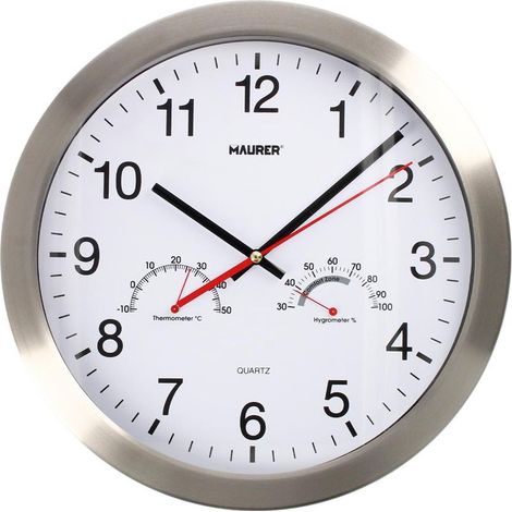 Horloge Murale 30 cm. Avec Hygromètre et Thermomètre. Frontal en Acier (1/4)