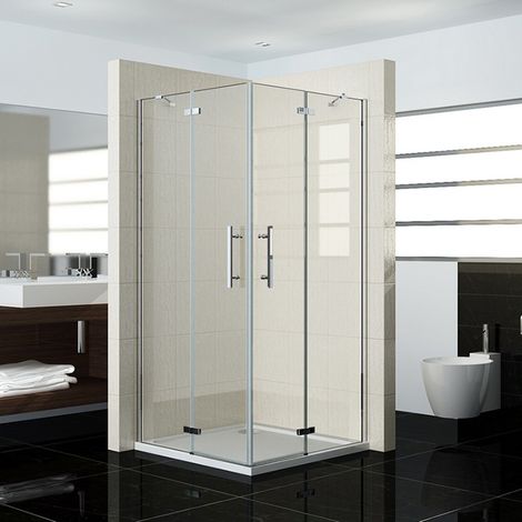 90 x90 x195cm Duschkabine Eckeinstieg Dusche 180° Falttür Duschabtrennung+Duschtasse (1/5)