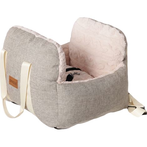 Skylos Dog Car Seat Safe Booster Bed Small Pets Travel Carrier Washable Beige (1/5)