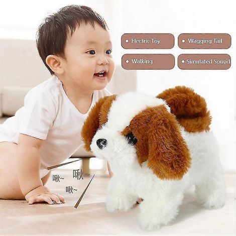 Jouet électrique Chien en peluche souple et réaliste qui marche et aboie, avec lumières et mouvements amusants (c) (1/5)