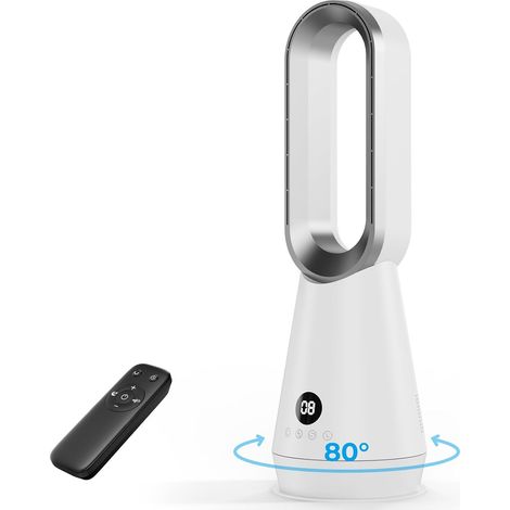 Silent Bladeless Tower Fan, 8 Speeds, 2 Modes (Sleep/High Wind), 80° Oscillation, 9-Hour Timer, Remote Control, LED Display, 32dB Low Noise, Easy to Clean