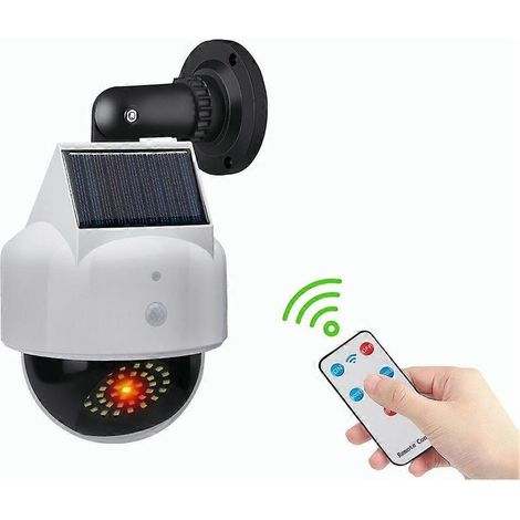 Projecteur solaire avec caméra de simulation, détecteur de mouvement, télécommande, étanche, LED, éclairage de sécurité puissant. (1/5)