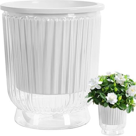 Pots d'arrosage Automatique intérieurs, 12cm Pots de Fleurs en Plastique à arrosage Automatique avec mèche en Coton et Espace de Rangement d'eau pour Plants d'Intérieur et d'Extérieur (1/5)