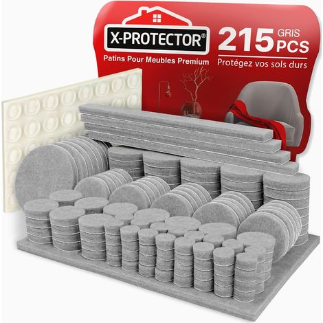 215 Patins Feutre Auto-Adhésifs Gris - Protection Sols et Meubles - Adhérence Durable - Pour Chaises et Tables - Divers Tailles Incluses (1/5)