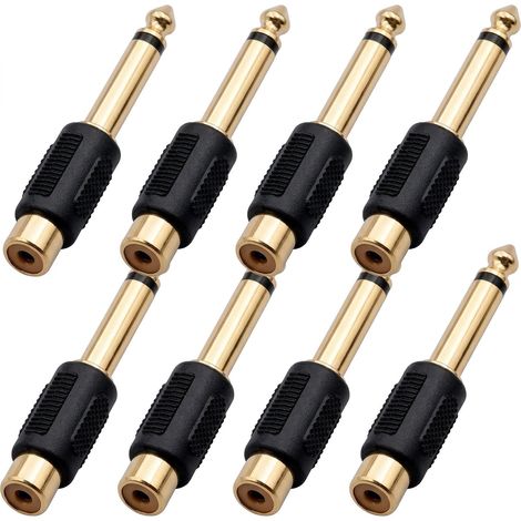 Adaptateur Jack RCA 8 Pièces 6,35mm Mono Plug vers RCA Femelle, Adaptateur RCA Jack avec Connecteurs Plaqués Or pour Transmission Sonore Stable, Connecteur Jack pour Home Cinéma Amplificateur (1/5)