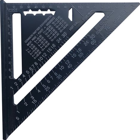 Équerre professionnelle impériale triangle, règle d'angle carrée, outil de mesure de charpente, précision élevée, équerre de chevron, alliage de menuisier (17,8 cm, noir) (1/4)