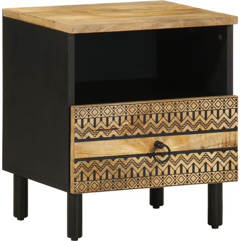 Nachttisch Schwarz 40x33x46 cm Raues Mangoholz vidaXL