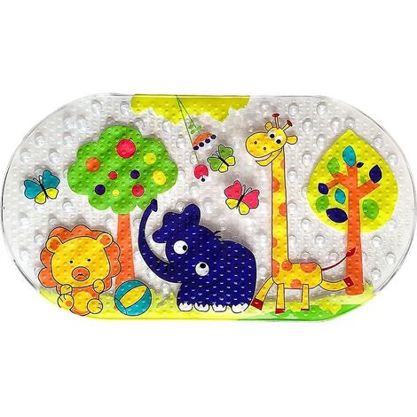 Tapis de bain antidérapant pour bébé, motif forêt et zoo - 38 cm x 70 cm, lavable en machine, avec ventouses pour baignoire (1/5)