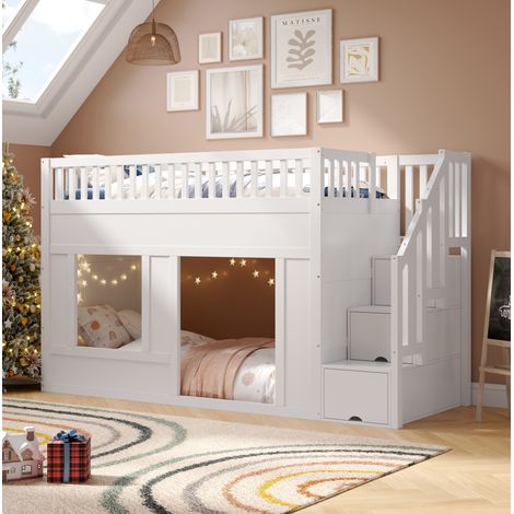 Cama infantil alta con escalera y almacenaje OKMYHOME (1/5)