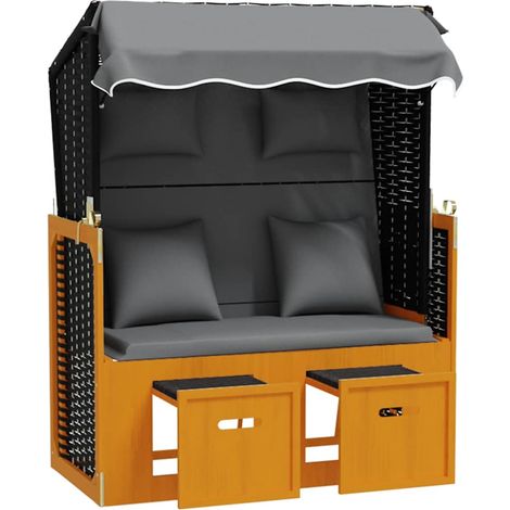 Maison Exclusive - Strandkorb mit Kissen Poly Rattan Massivholz S