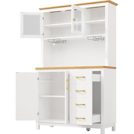 Buffet / meuble de rangement / meuble de cuisine / vaisselier, 105,5 x 40 x 180 cm, style campagne, 4 portes, avec bande lumineuse LED et porte-gobelets, vert/noir/blanc