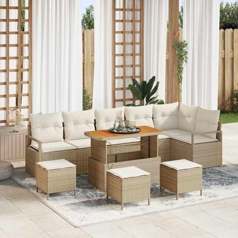 Garten-Sofa-Set mit Kissen mit Speicher 10 pcs Beige und Creme