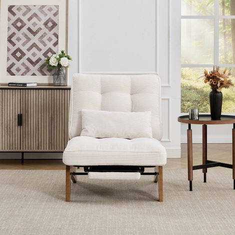 Poltrona relax 127x73x90 cm in tessuto a coste beige, modulare per soggiorno, FloraGrace (1/5)