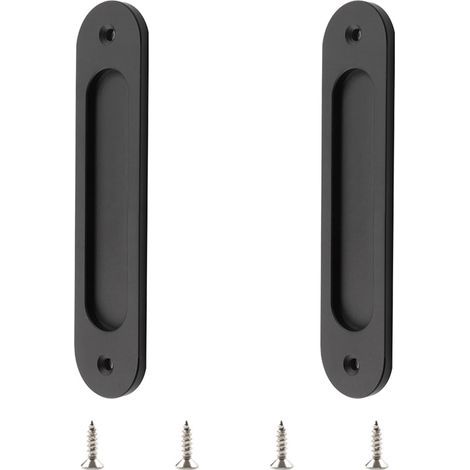 CCYKXA Set of 2 oval recessed handles for sliding doors - Matte black - Stainless steel - For sliding barn doors