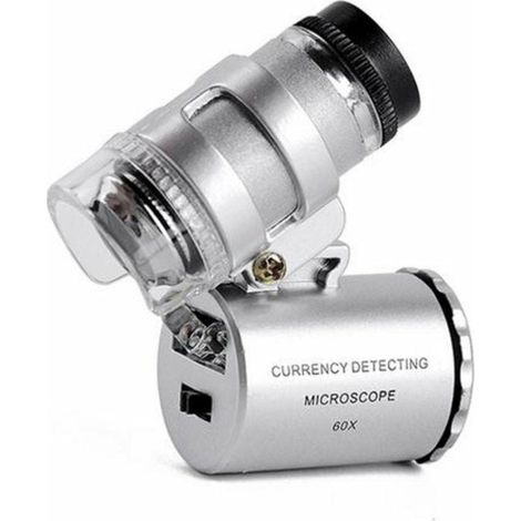 Mini Microscope De Poche 60X Loupe De Poche Portable Bijoutier Loupe LED - Argent (1/5)