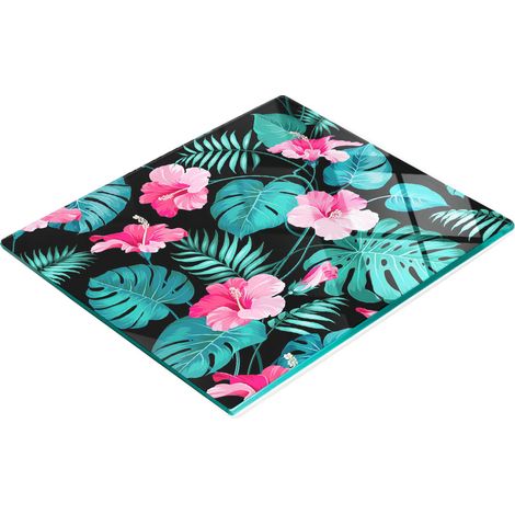 Tablero de vidrio elegante y resistente con estampado de flores tropicales, 60x52 cm.