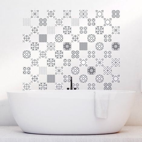 Adhésifs Carrelages Autocollant Artistiques Nuance de Gris Carreaux de Ciment Carrelage Sticker Mural Salle de Bain et Cuisine 60 Pièces de 10 x 10 cm (1/4)