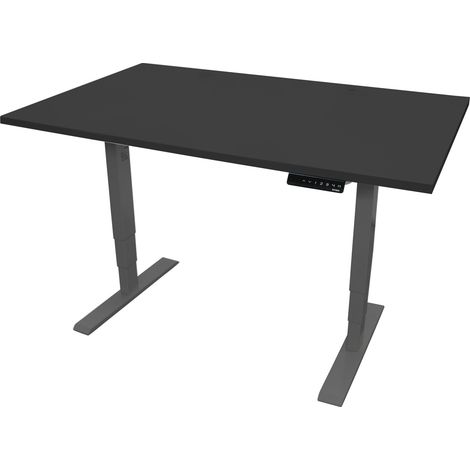 STIER Elektrisch höhenverstellbarer Schreibtisch THA, 120x80cm, schwarz/schwarz, Höhe 560-1210mm, melaminbeschichtete Platte