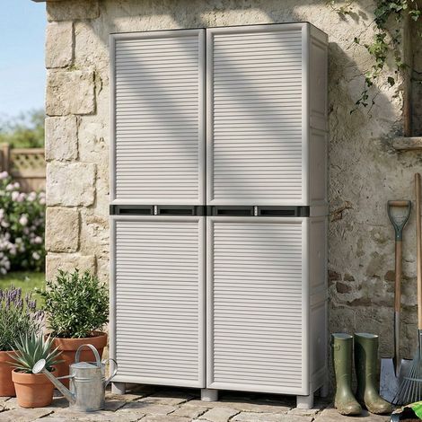 Dmora Mehrzweckschrank für den Außen und Innenbereich, 2 türige mobile und 3 Polypropylen Regale, 100% Made in Italy, 100x39h172 cm, hellgraue Farbe (1/4)